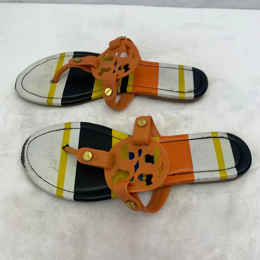 Tory Burch Miller Womens 9.5 Striped Sandals Balloon Stripe Colorful Flip Flops